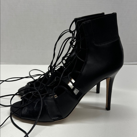 Jimmy Choo Heels Caged Lace Up Open Toe High Heeled Shoes Leather Black 37.5 - Picture 3 of 11